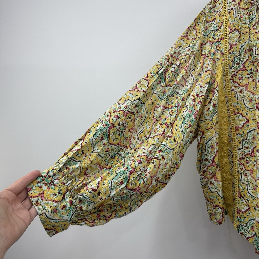 Anthropologie Pilcro Pintuck Peasant Blouse 3X Embroidered Boho Button Up Retro - Picture 10 of 14